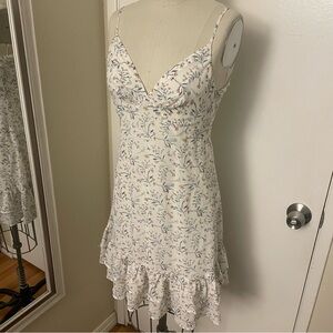 NWT new with tags Aqua white floral dress with ruffle hem and adjustable straps